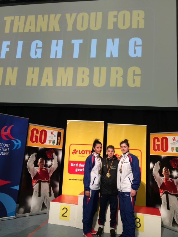 German Open 2014 in Hamburg - Rabia Gülec, Kevin Rasch und Katharina Weiss mit ihren Medaillen